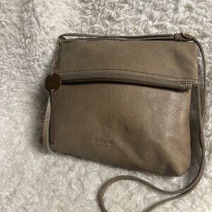 Margot Fold over Taupe Leather Crossbody Bag  brass hardwares and accent